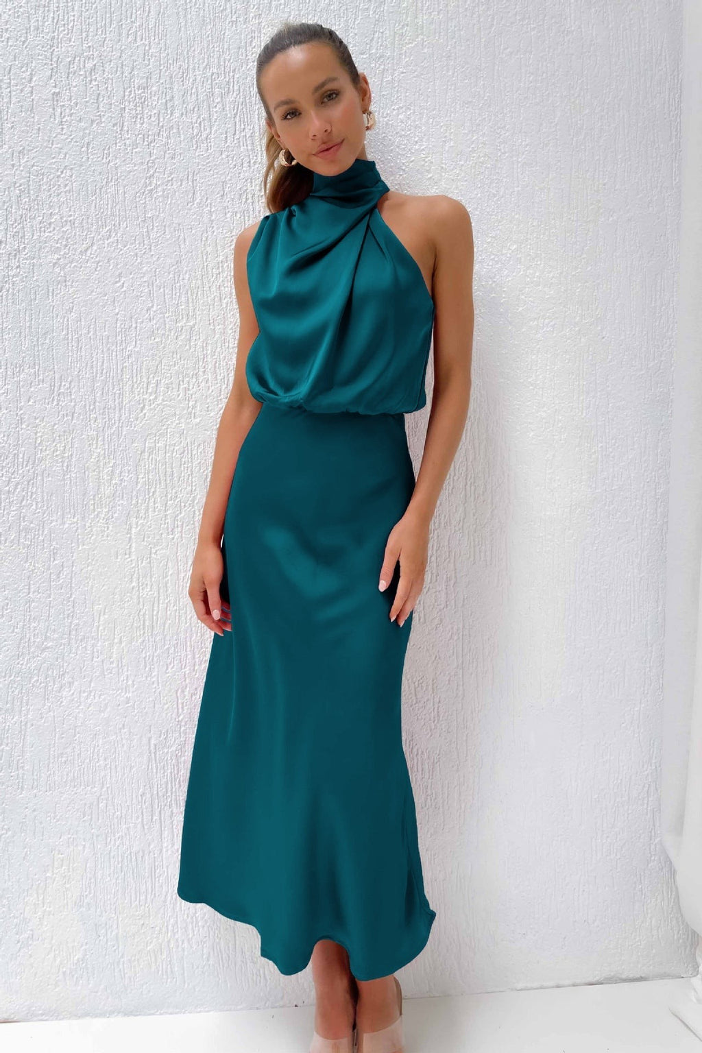Satin Halter Wedding Guest Dress