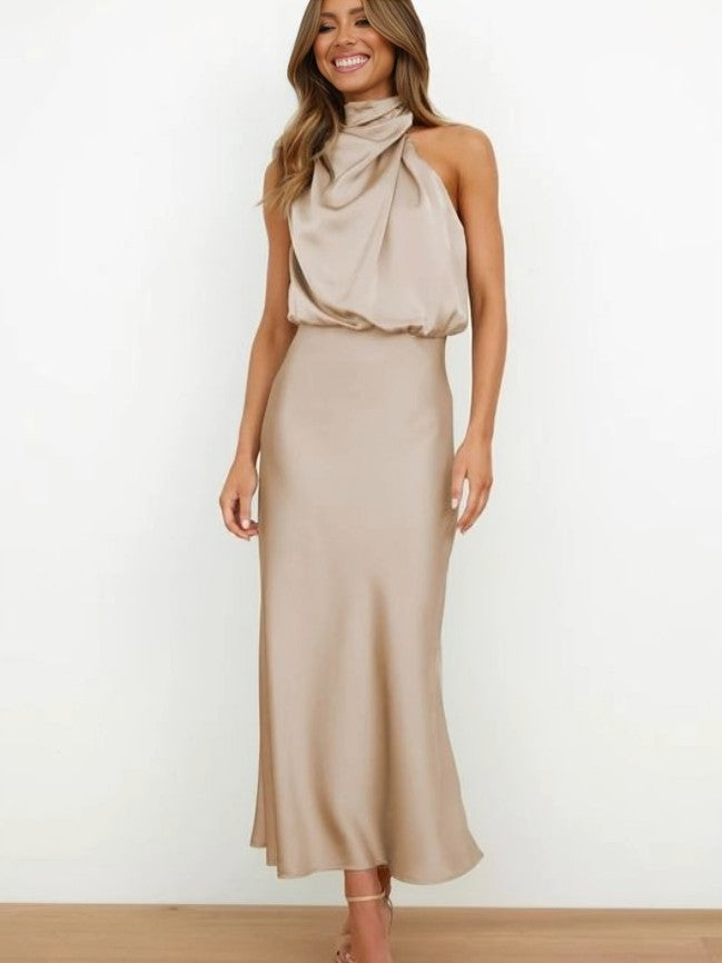Satin Halter Wedding Guest Dress