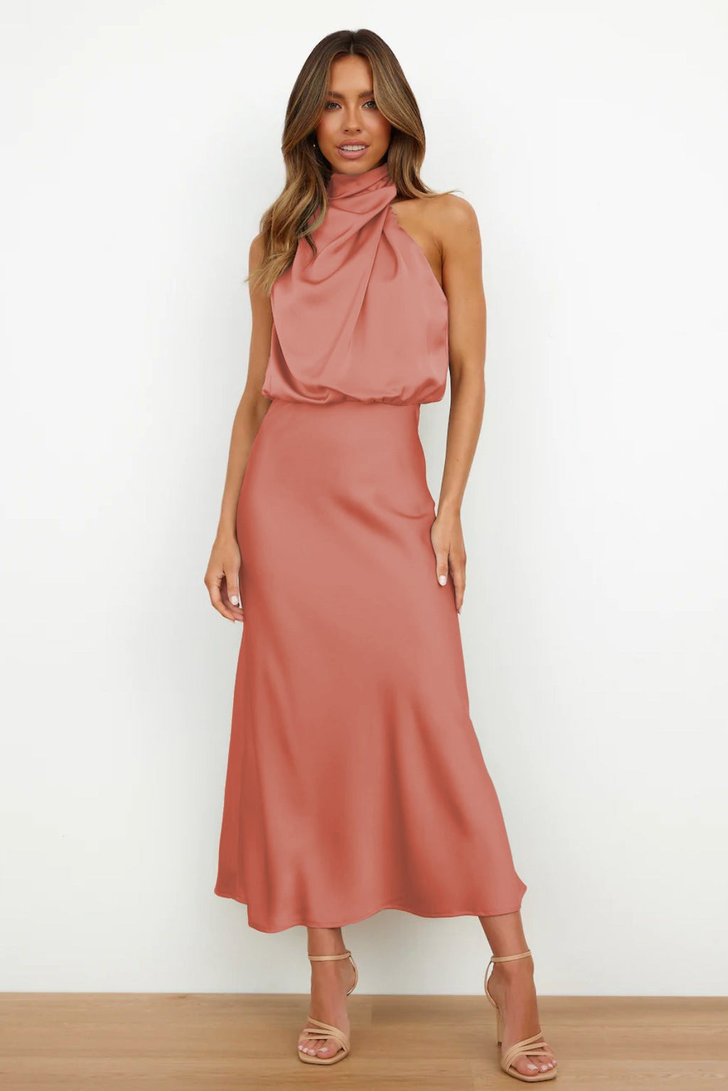 Satin Halter Wedding Guest Dress