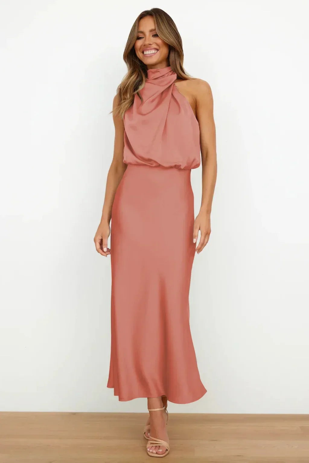Satin Halter Wedding Guest Dress