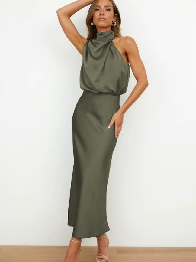 Satin Halter Wedding Guest Dress