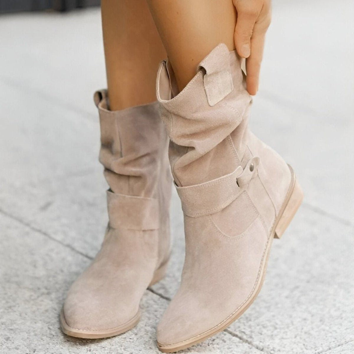 Slouchy Faux Suede Mid-Calf Boots with Block Heel