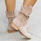 Slouchy Faux Suede Mid-Calf Boots with Block Heel