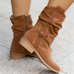 Slouchy Faux Suede Mid-Calf Boots with Block Heel