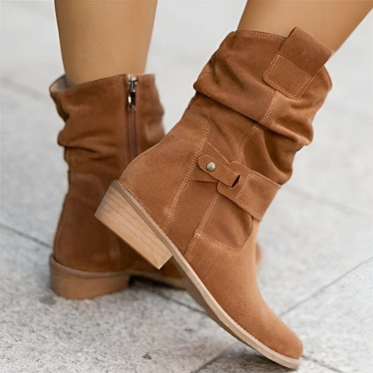 Slouchy Faux Suede Mid-Calf Boots with Block Heel