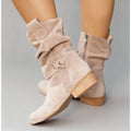 Slouchy Heeled Knee High Boots with Block Heel and Side Zip