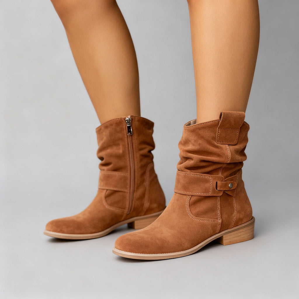 Slouchy Heeled Knee High Boots with Block Heel and Side Zip
