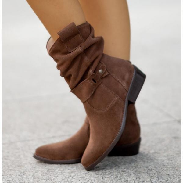 Slouchy Heeled Knee High Boots with Block Heel and Side Zip