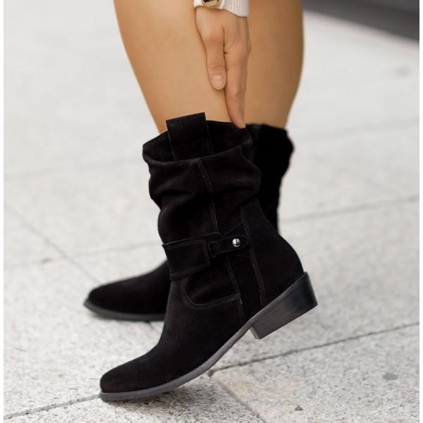 Slouchy Heeled Knee High Boots with Block Heel and Side Zip