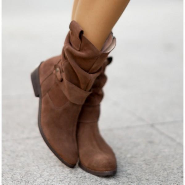 Slouchy Heeled Knee High Boots with Block Heel and Side Zip