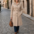 Women's Belted Coat with A-Line Skirt, Mid-Thigh Length