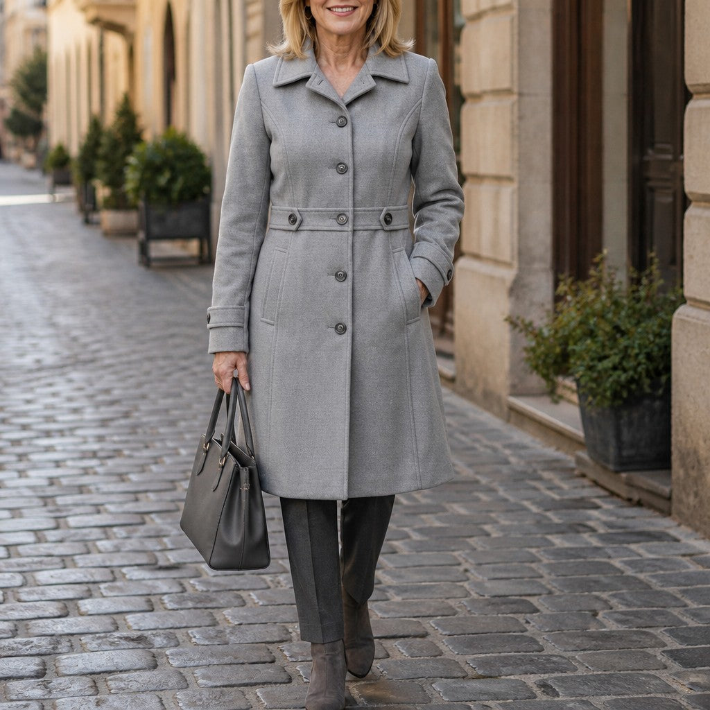 Women's Belted Coat with A-Line Skirt, Mid-Thigh Length