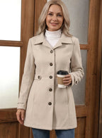 Women's Belted Coat with A-Line Skirt, Mid-Thigh Length