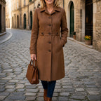 Women's Belted Coat with A-Line Skirt, Mid-Thigh Length