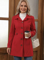 Women's Belted Coat with A-Line Skirt, Mid-Thigh Length