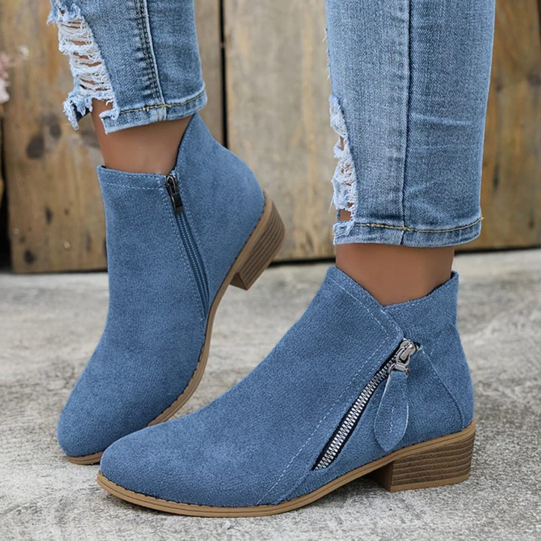 Women's Block Heel Ankle Boots with Side Zip