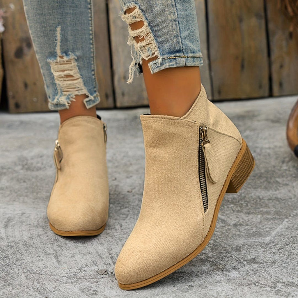 Women's Block Heel Ankle Boots with Side Zip