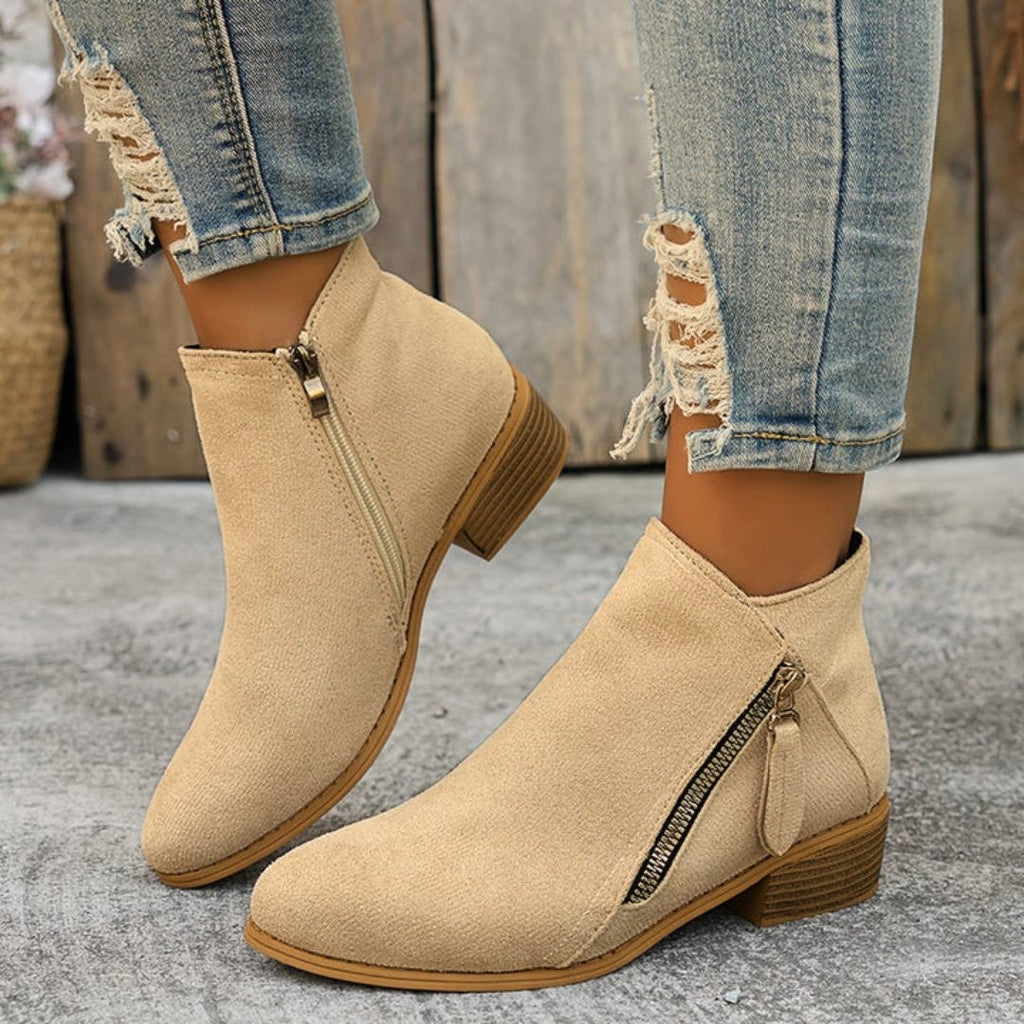Women's Block Heel Ankle Boots with Side Zip