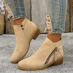 Women's Block Heel Ankle Boots with Side Zip