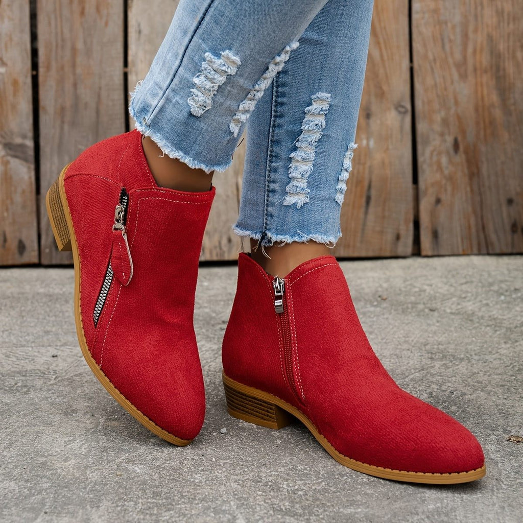 Women's Block Heel Ankle Boots with Side Zip