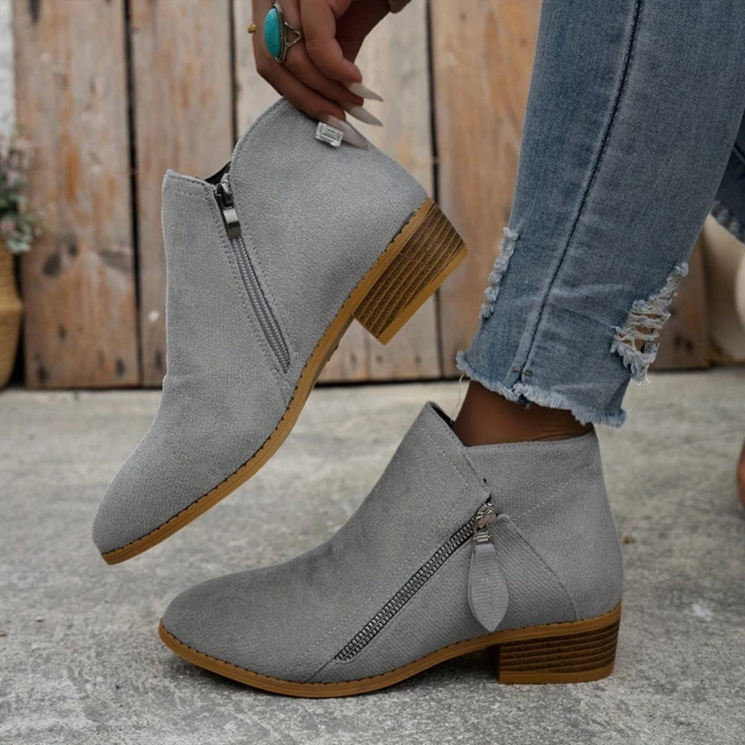 Women's Block Heel Ankle Boots with Side Zip
