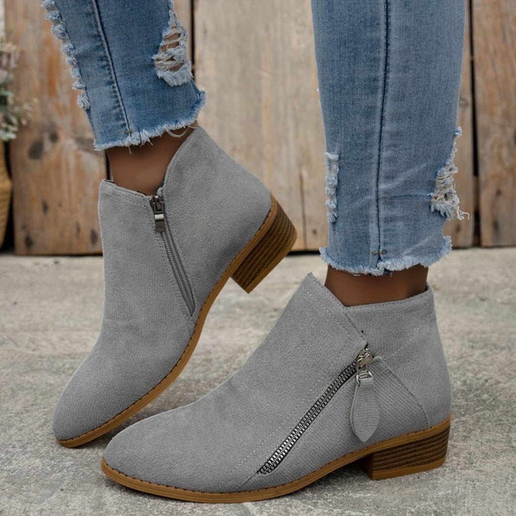 Women's Block Heel Ankle Boots with Side Zip