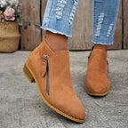 Women's Block Heel Ankle Boots with Side Zip