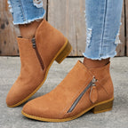 Women's Block Heel Ankle Boots with Side Zip