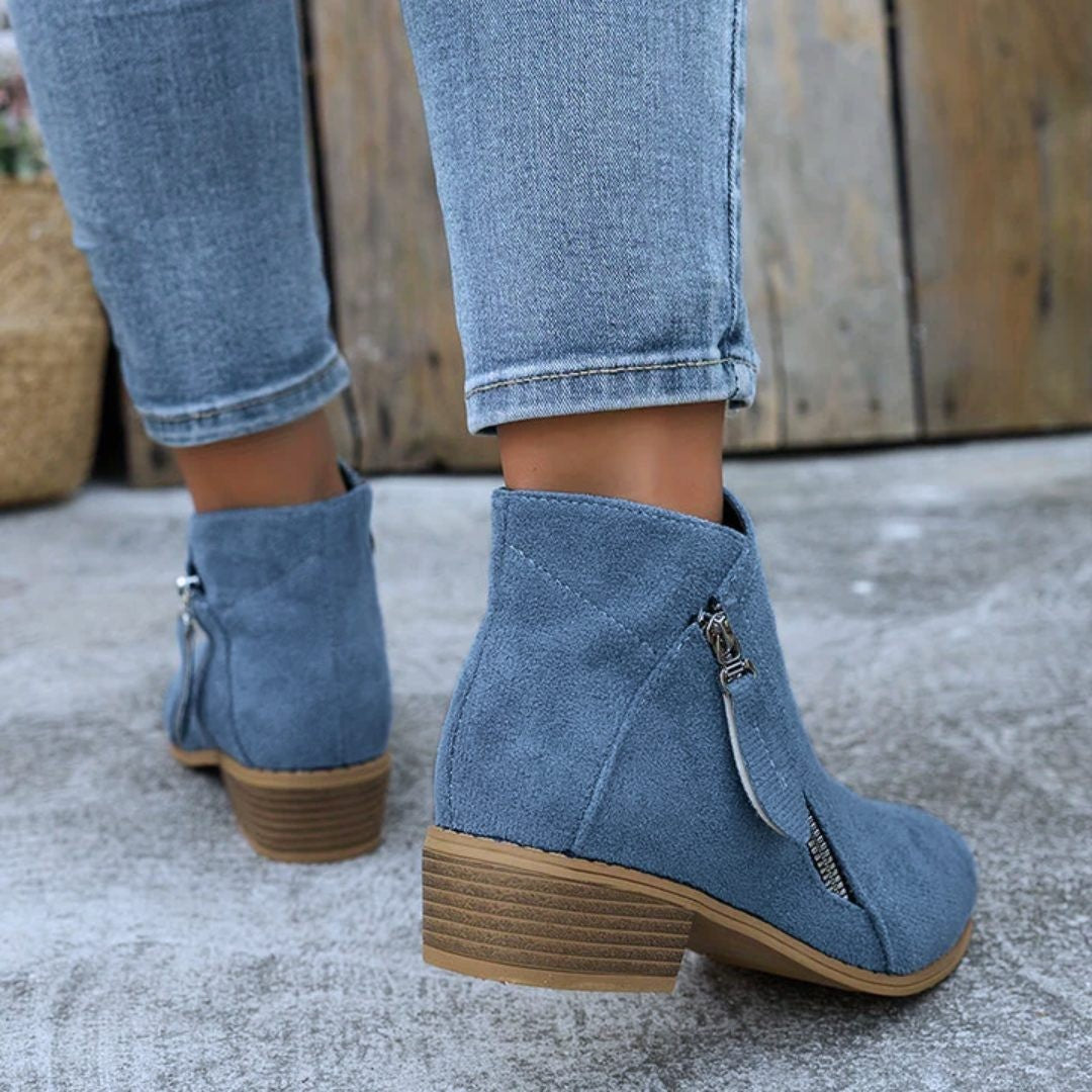 Women's Block Heel Ankle Boots with Side Zip
