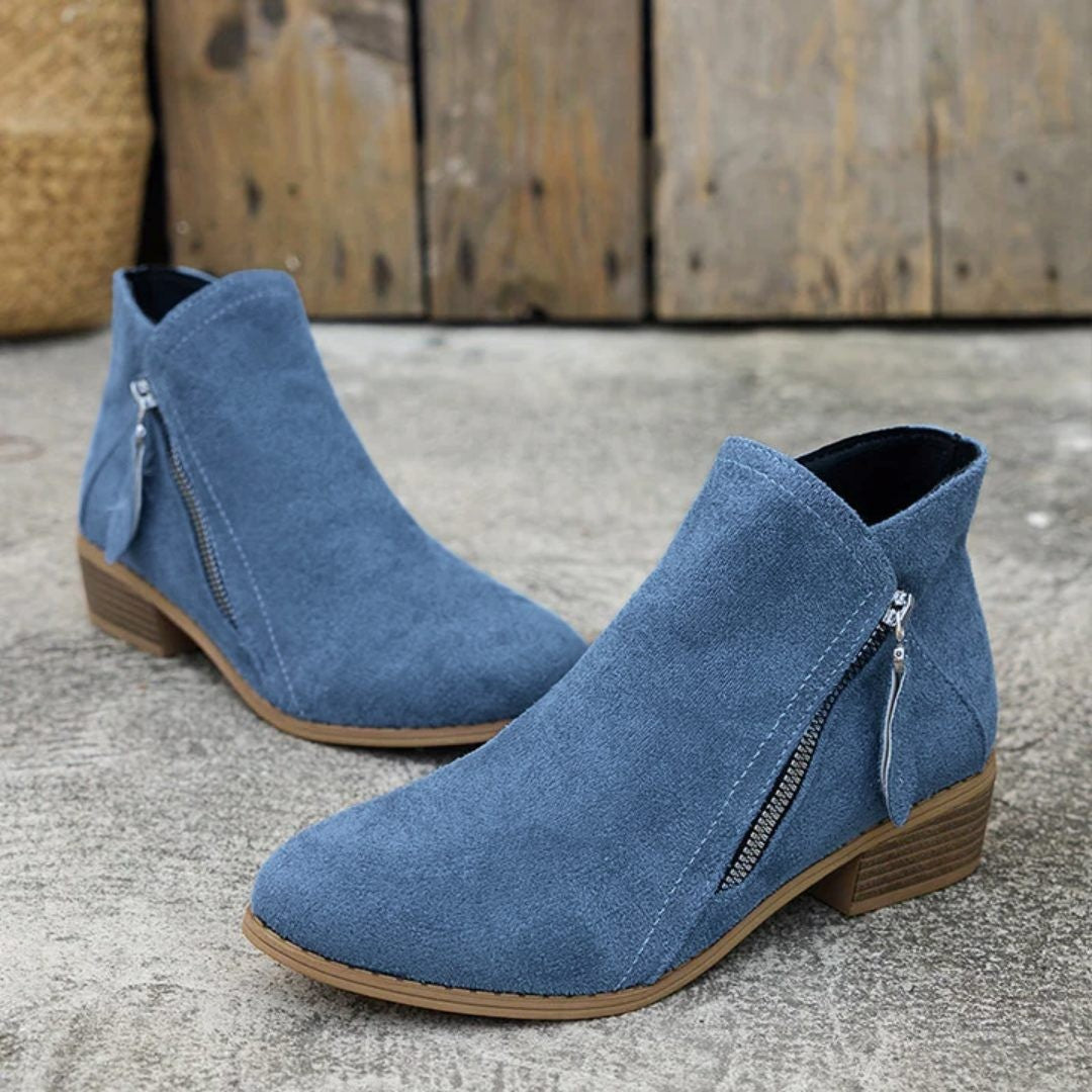 Women's Block Heel Ankle Boots with Side Zip