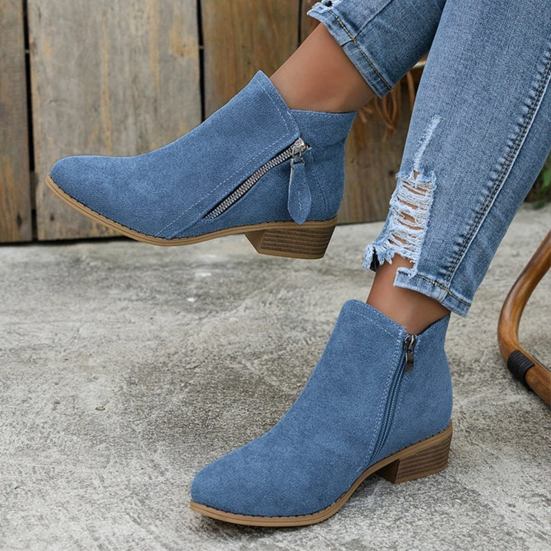 Women's Block Heel Ankle Boots with Side Zip