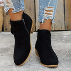 Women's Block Heel Ankle Boots with Side Zip