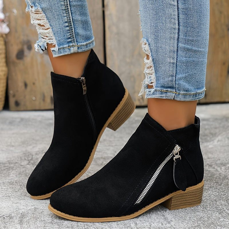 Women's Block Heel Ankle Boots with Side Zip
