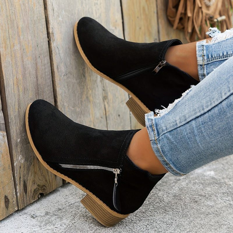 Women's Block Heel Ankle Boots with Side Zip