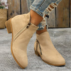 Women's Block Heel Ankle Boots with Side Zip