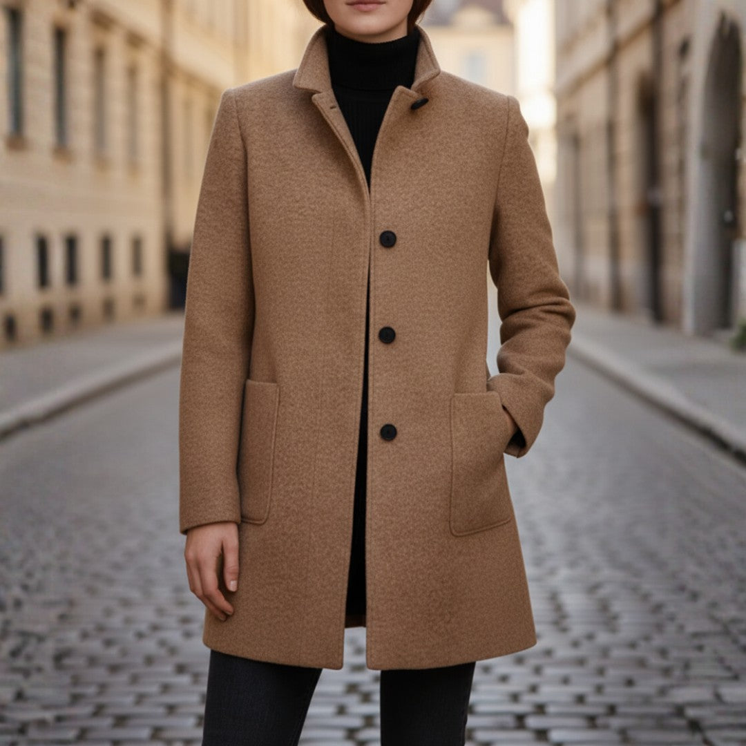 Women's Coats with Black Buttons and Side Pockets