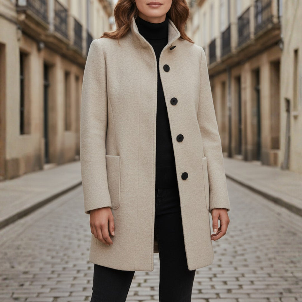 Women's Coats with Black Buttons and Side Pockets
