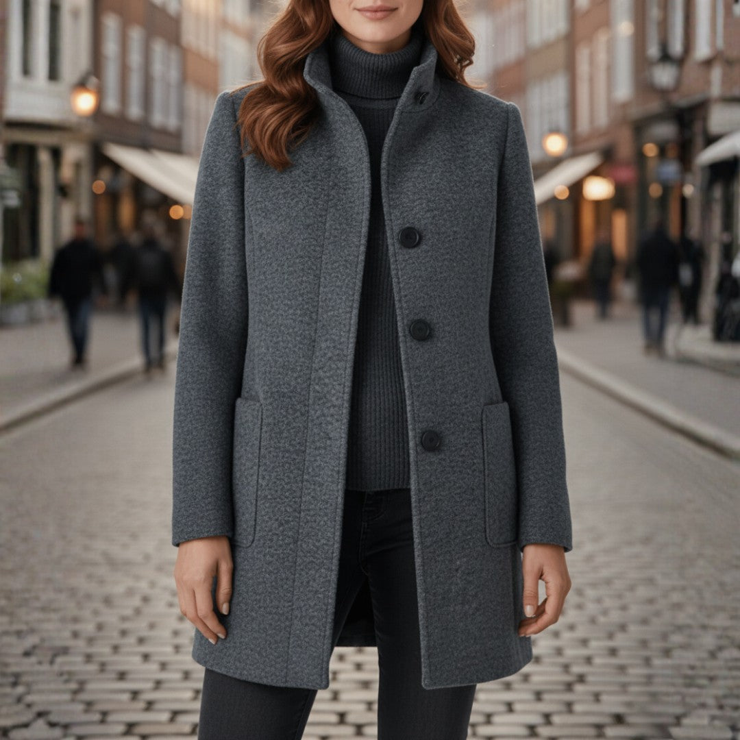 Women's Coats with Black Buttons and Side Pockets