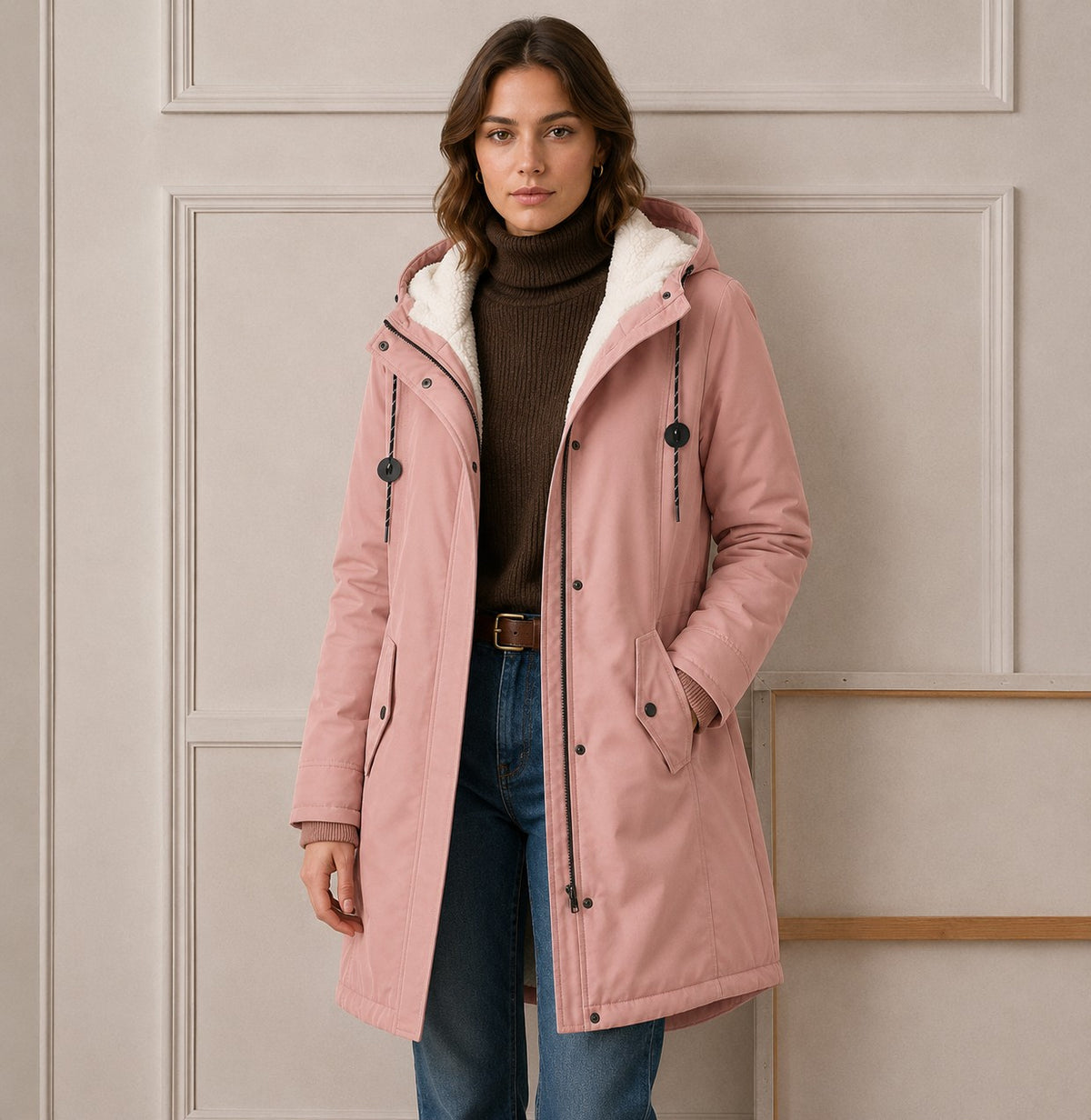 Women's Coats with Hood and Adjustable Waist