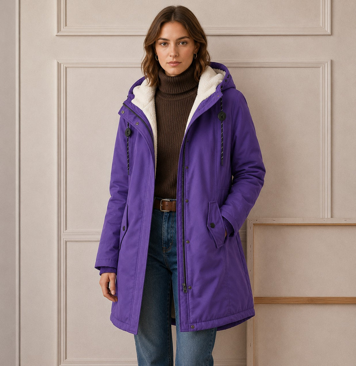 Women's Coats with Hood and Adjustable Waist