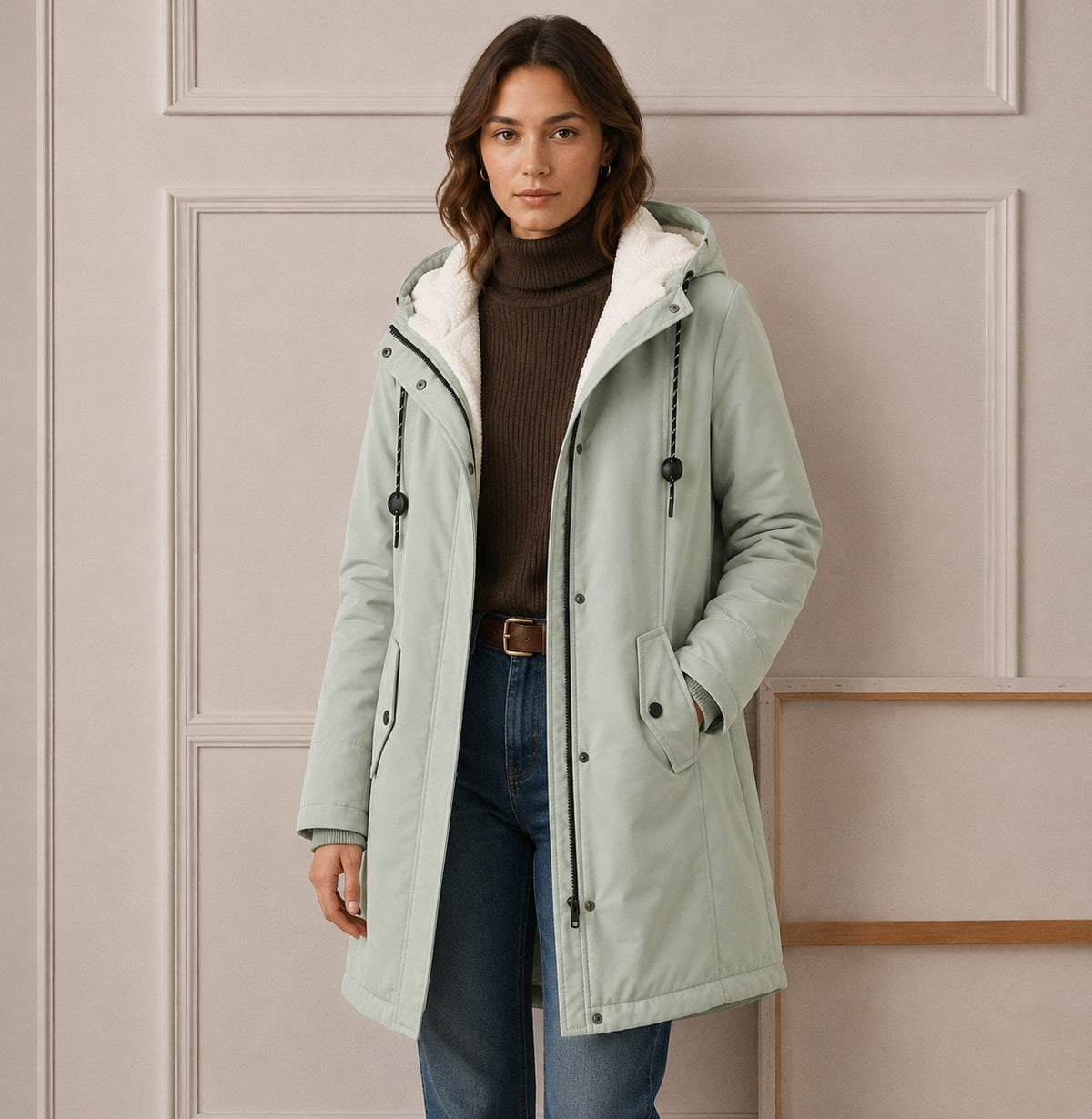 Women's Coats with Hood and Adjustable Waist