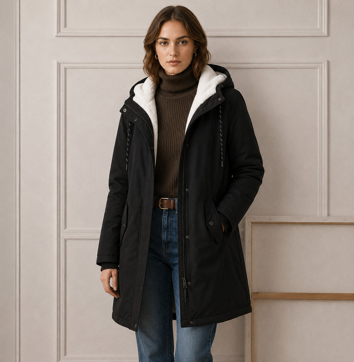 Women's Coats with Hood and Adjustable Waist