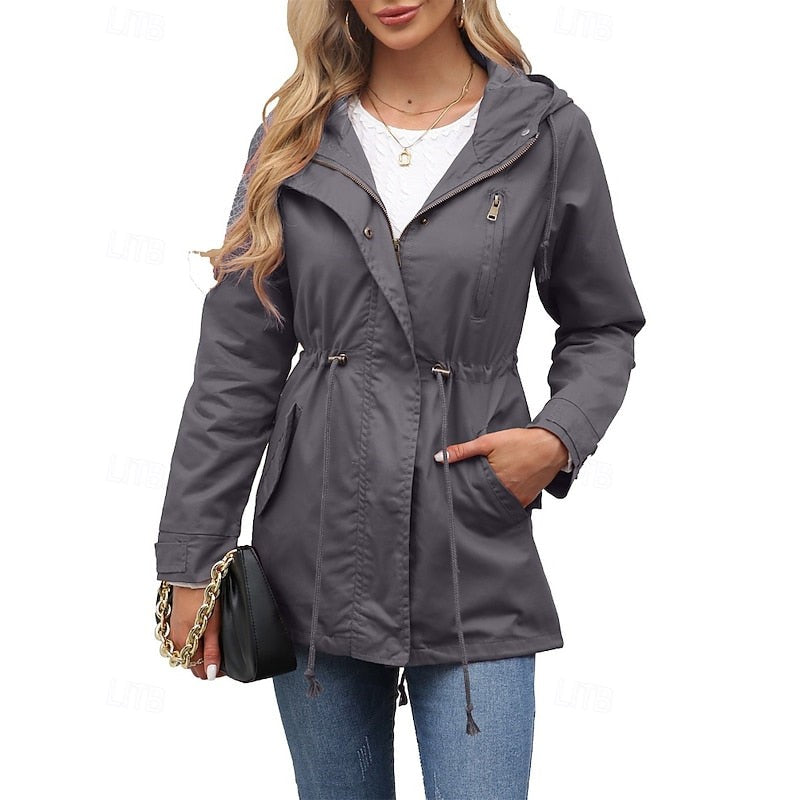 Women's Coats with Hood and Drawstring Waist