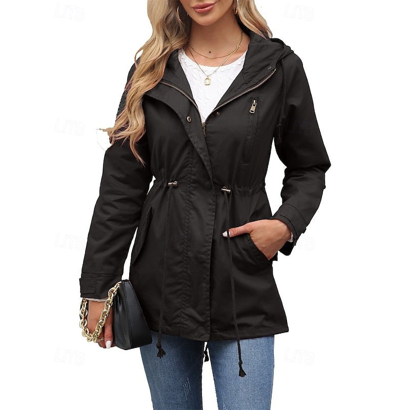 Women's Coats with Hood and Drawstring Waist