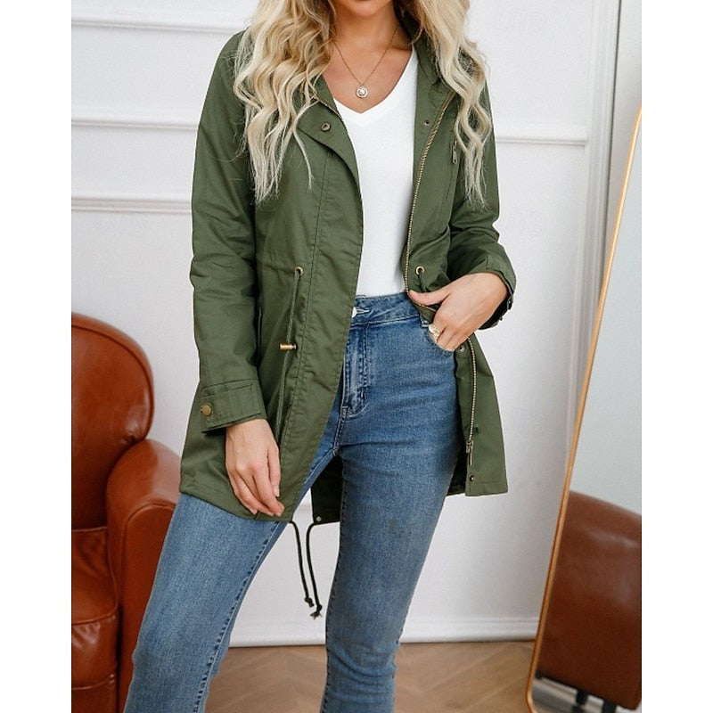 Women's Coats with Hood and Drawstring Waist