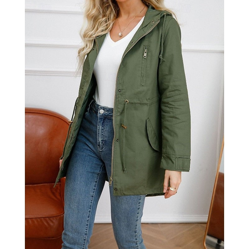 Women's Coats with Hood and Drawstring Waist