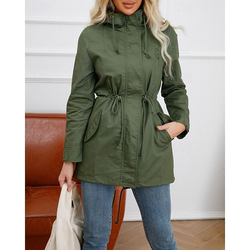 Women's Coats with Hood and Drawstring Waist