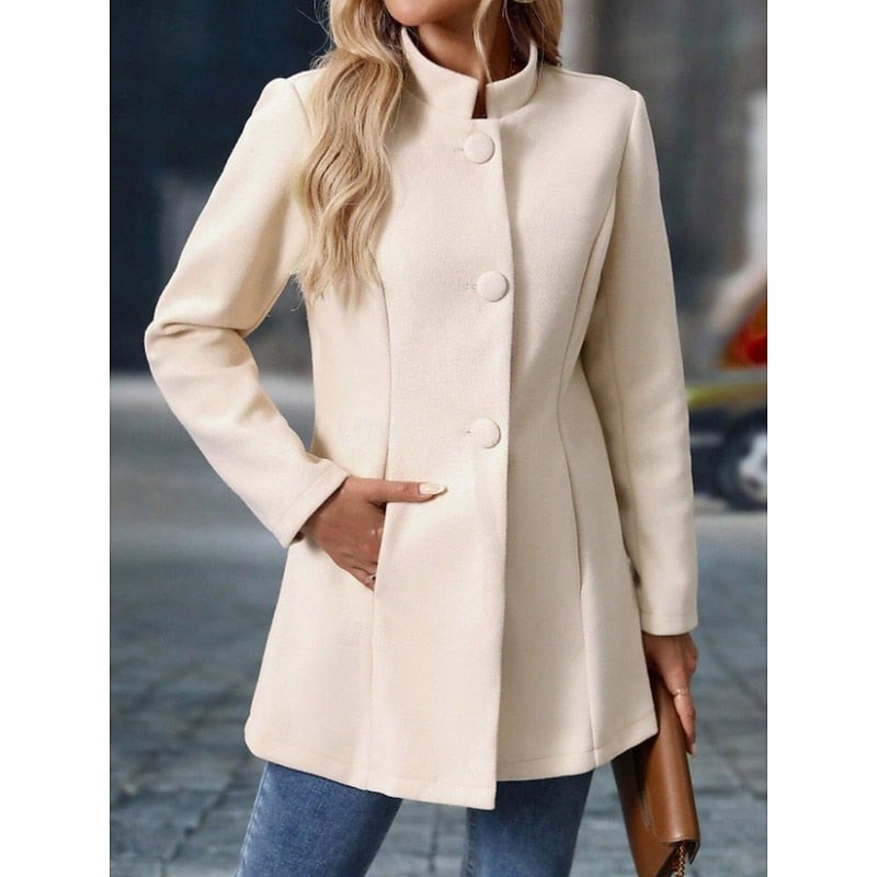 Women's Coats with Stand Collar and Buttons