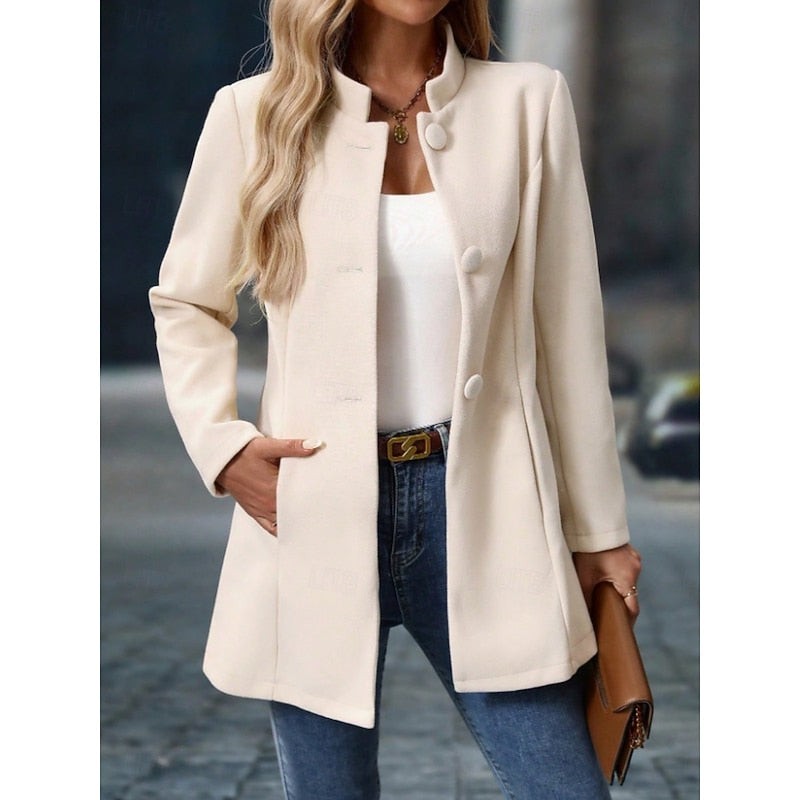 Women's Coats with Stand Collar and Buttons