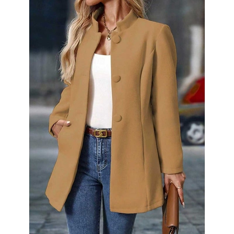 Women's Coats with Stand Collar and Buttons